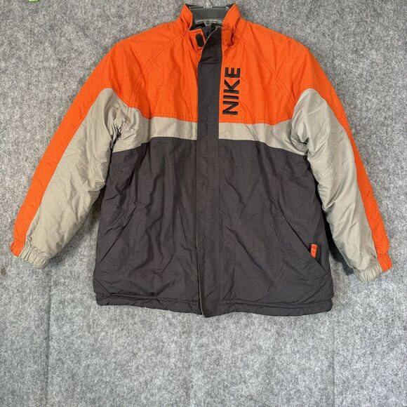 Vintage Nike Jacket Youth Large 14-16 Gray Reversible Swoosh Logo 90s Y2K Fleece - Picture 1 of 12
